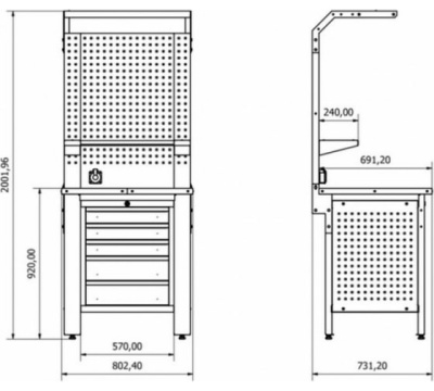 Верстак металический 5 полок ROCKFORCE RF-01Y0203-2